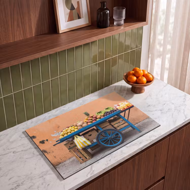 Induction Hob Cover - Fruit - Cart - Street - Fruit - Kar - Straat Inductie beschermer vinyl 3mm klein