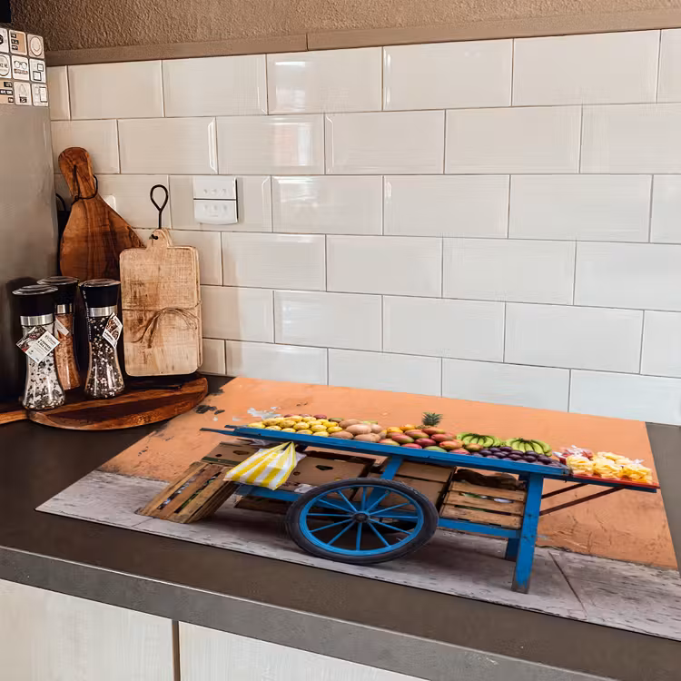 Induction Hob Cover - Fruit - Cart - Street - Fruit - Kar - Straat Inductie beschermer vinyl 3mm klein