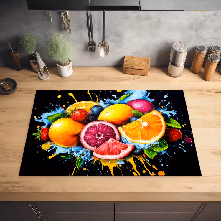 Fruit - Graffiti - Kleurrijk - Sinaasappel - Aardbei - Abstract Inductie beschermer vinyl 3mm klein -sfeer5