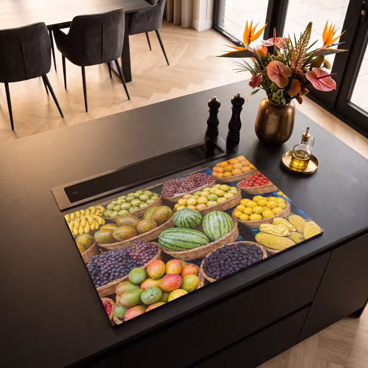 Induction Hob Cover - Fruit - Market - Colorful - Fruit - Markt - Kleurrijk Inductie beschermer vinyl 3mm klein