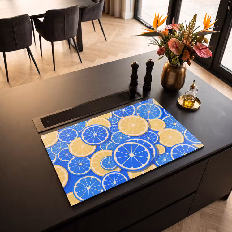 Fruit - Schijven - Patroon - Modern - Blauw - Geel Inductie beschermer vinyl 3mm klein -sfeer5