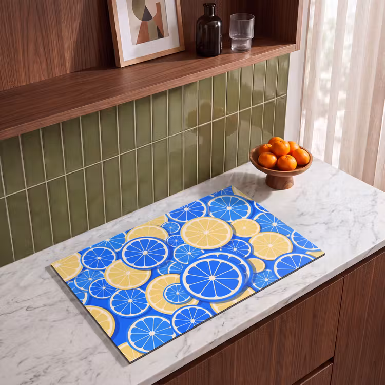Fruit - Schijven - Patroon - Modern - Blauw - Geel Inductie beschermer vinyl 3mm klein -sfeer8