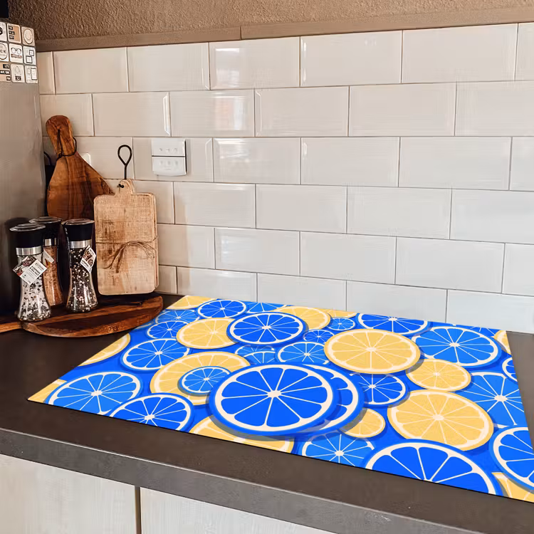 Fruit - Schijven - Patroon - Modern - Blauw - Geel Inductie beschermer vinyl 3mm klein -sfeer3