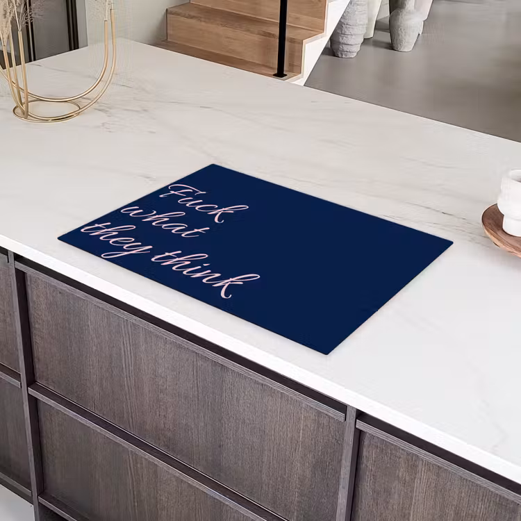 Fuck what they think - Blauw - Cursief Inductie beschermer vinyl 3mm klein -sfeer8