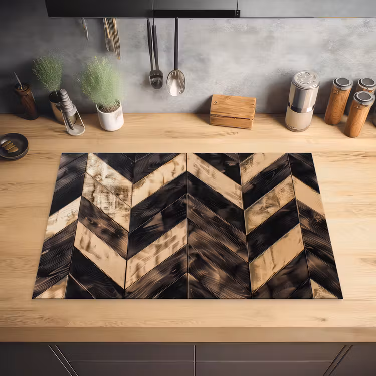 Geometrisch Houtmozaïek Inductie beschermer vinyl 3mm klein -sfeer5