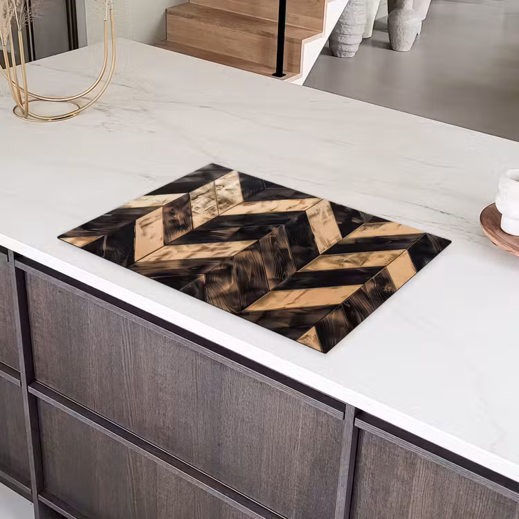 Geometrisch Houtmozaïek Inductie beschermer vinyl 3mm klein -sfeer8