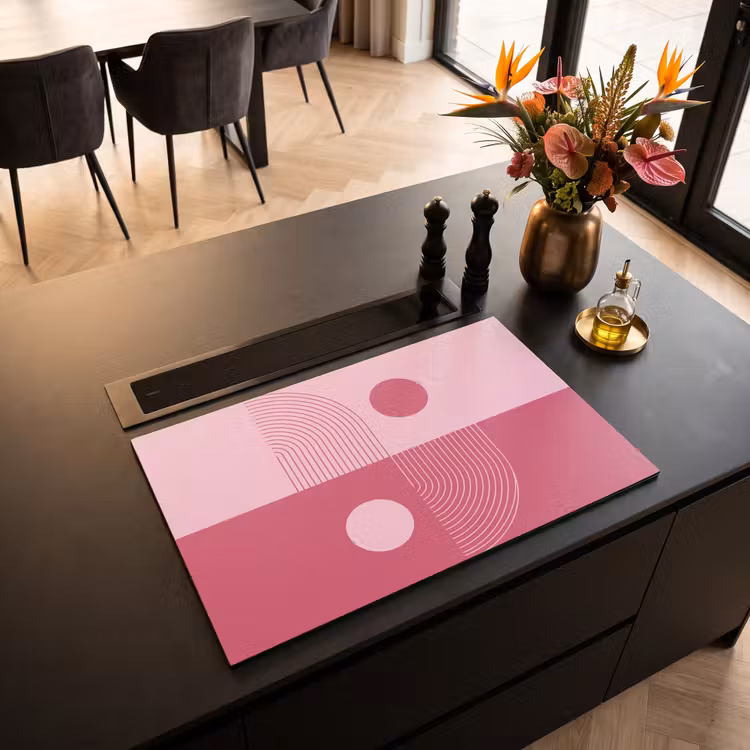 Geometrie - Patroon - Abstract - Roze - Modern Inductie beschermer vinyl 3mm klein -sfeer5