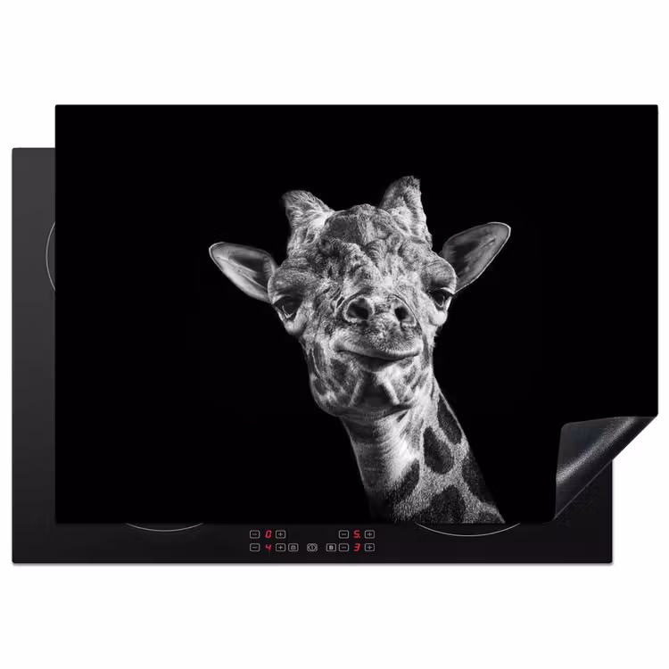 Giraffe - Dier - Zwart - Wit Inductie beschermer vinyl 3mm middel -3d