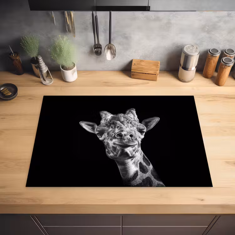 Giraffe - Dier - Zwart - Wit Inductie beschermer vinyl 3mm middel -sfeer5