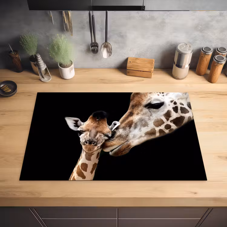 Giraffe - Dieren - Zwart - Portret - Dieren Inductie beschermer vinyl 3mm klein -sfeer5