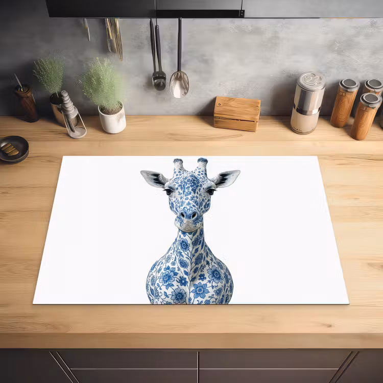 Giraffe - Delfts blauw - Dieren - Minimalistisch Inductie beschermer vinyl 3mm klein -sfeer5