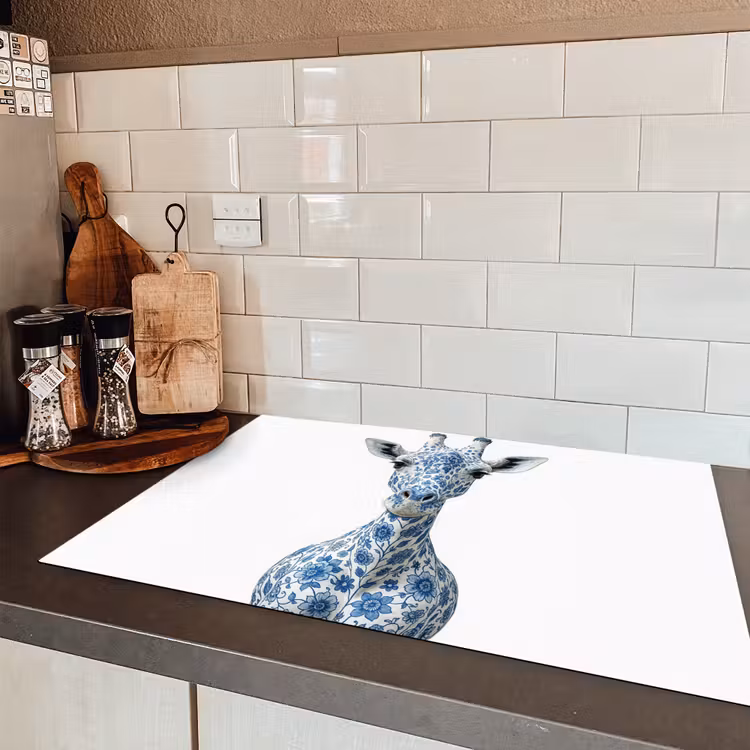Giraffe - Delfts blauw - Dieren - Minimalistisch Inductie beschermer vinyl 3mm klein -sfeer3
