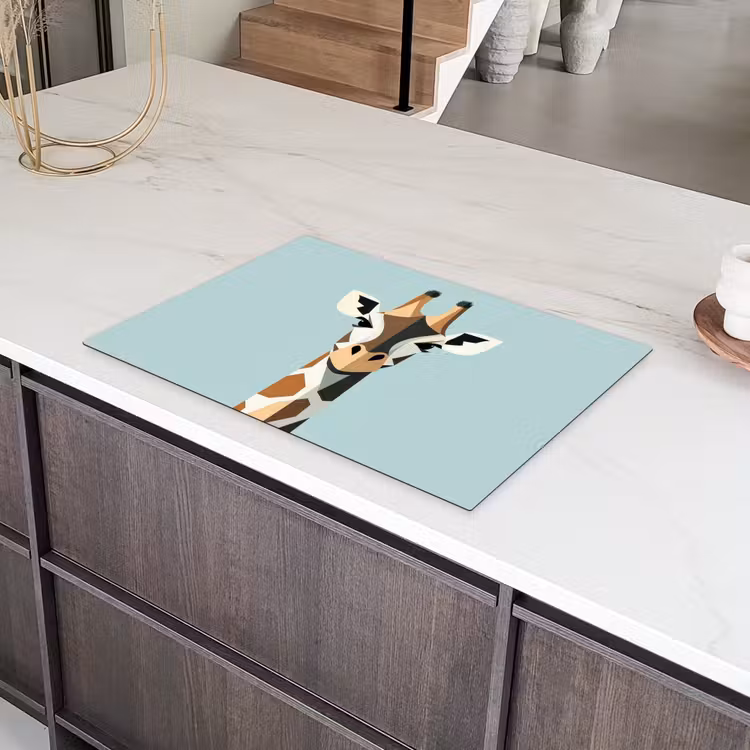 Giraffe - Illustratie - Bruin - Minimalistisch Inductie beschermer vinyl 3mm klein -sfeer8