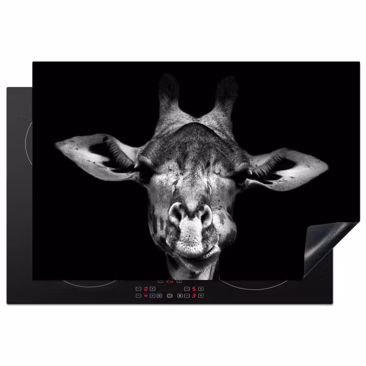 Giraffe - Portret - Dieren - Zwart - Wit Inductie beschermer vinyl 3mm klein -3d