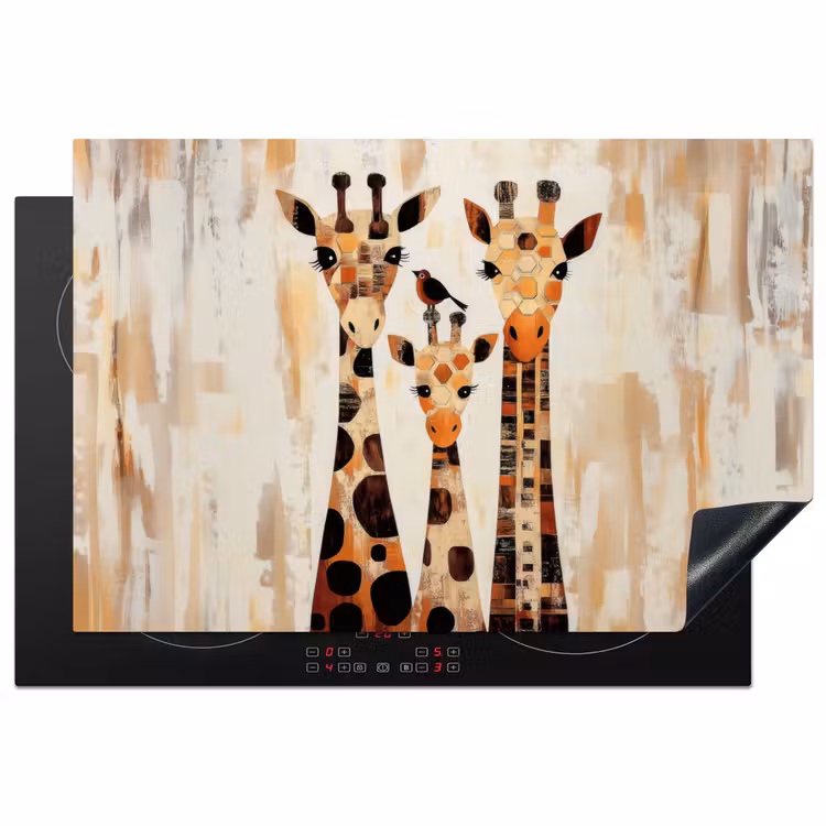 Giraffen - Cartoon - Crème Inductie beschermer vinyl 3mm klein -3d
