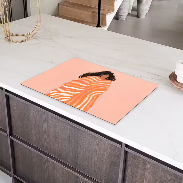 Meisje - Deken - Gestreept - Oranje Inductie beschermer vinyl 3mm klein -sfeer8