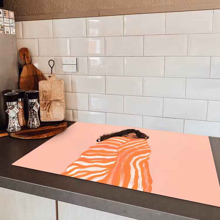 Meisje - Deken - Gestreept - Oranje Inductie beschermer vinyl 3mm klein -sfeer3