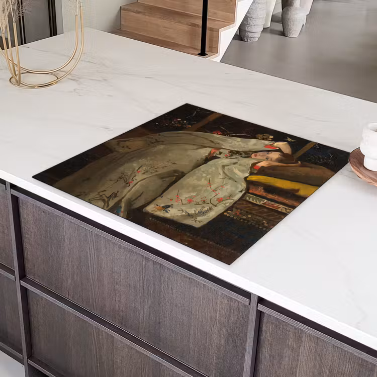 Meisje in witte kimono - Schilderij van George Hendrik Breitner Inductie beschermer vinyl 3mm middel -sfeer8