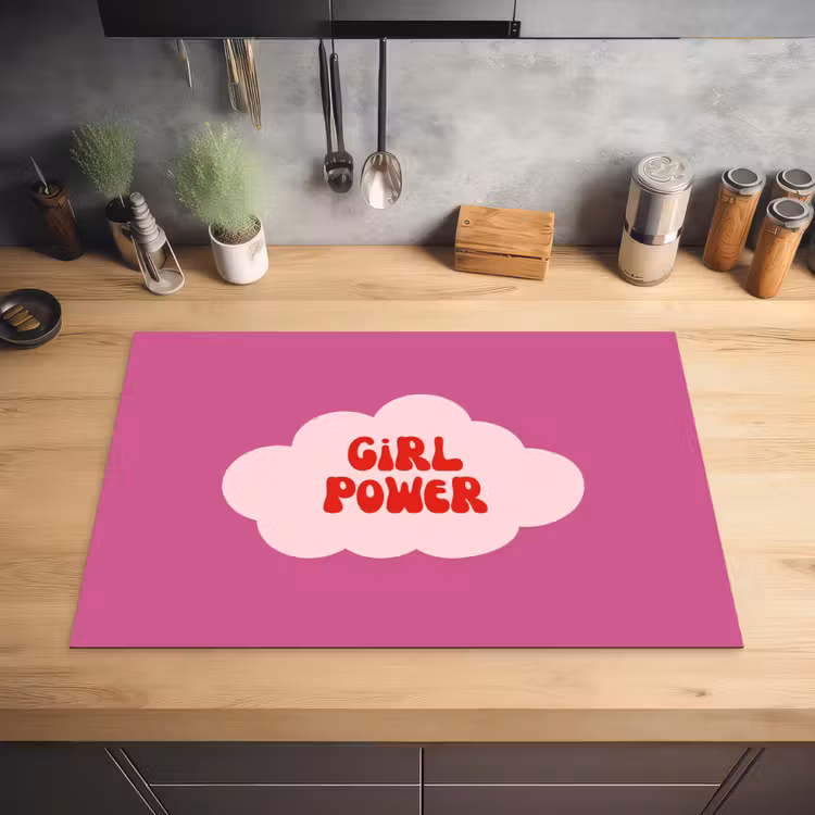 Girl power - Wolk - Roze Inductie beschermer vinyl 3mm klein -sfeer5