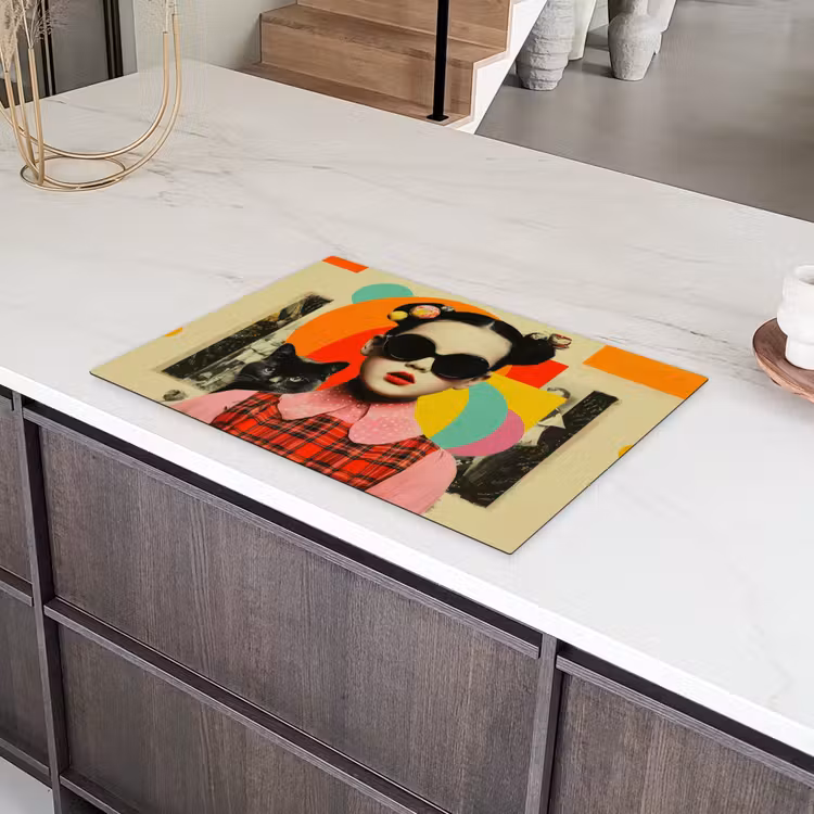 Meisje - Zonnebril - Kat - Retro Inductie beschermer vinyl 3mm klein -sfeer8