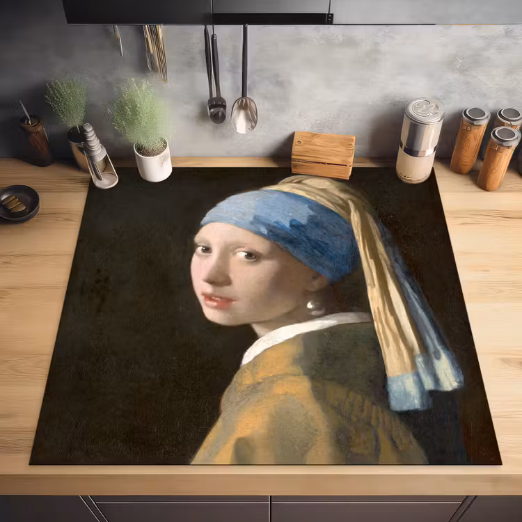 Meisje met de Parel - Schilderij van Johannes Vermeer Inductie beschermer vinyl 3mm middel -sfeer5