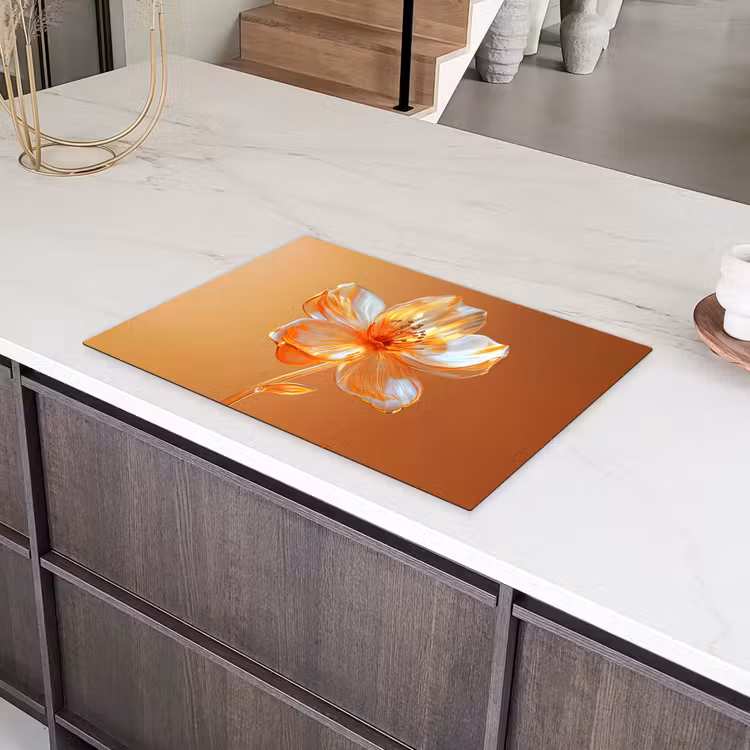 Glazen - Bloem - Oranje Inductie beschermer vinyl 3mm klein -sfeer8