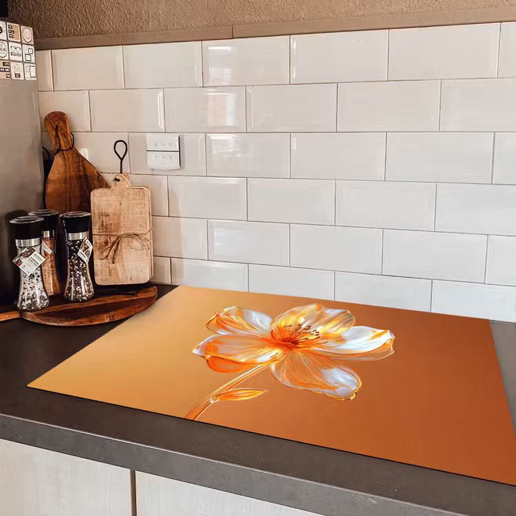 Glazen - Bloem - Oranje Inductie beschermer vinyl 3mm klein -sfeer3
