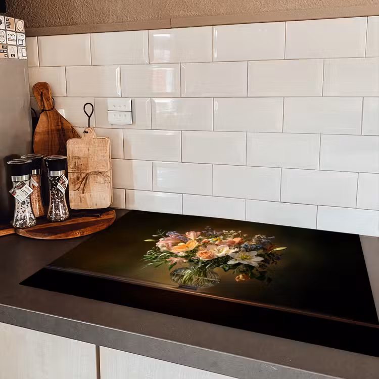 Glazen - Bloemen - Boeket - Kleuren Inductie beschermer vinyl 3mm klein -sfeer3