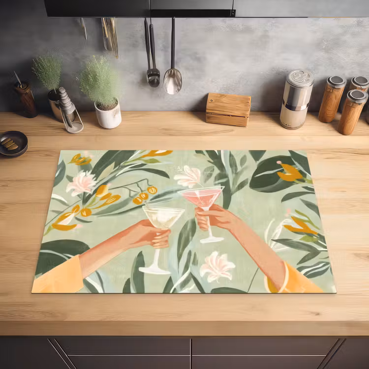 Glazen - Proosten - Bladeren - Groen Inductie beschermer vinyl 3mm klein -sfeer5