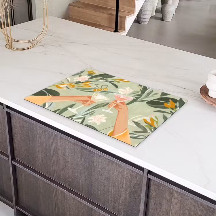 Glazen - Proosten - Bladeren - Groen Inductie beschermer vinyl 3mm klein -sfeer8