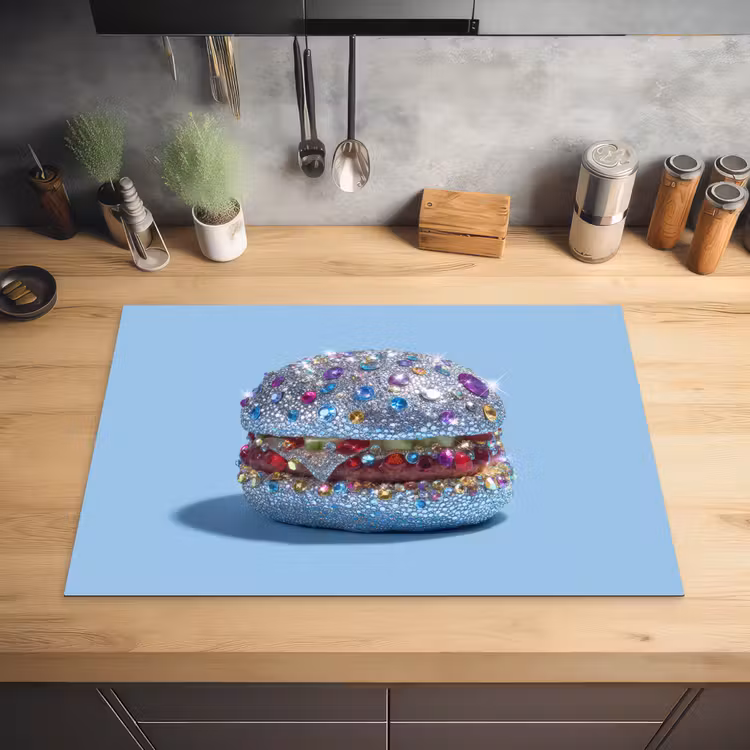 Glitters - Hamburger - Blauw Inductie beschermer vinyl 3mm klein -sfeer5