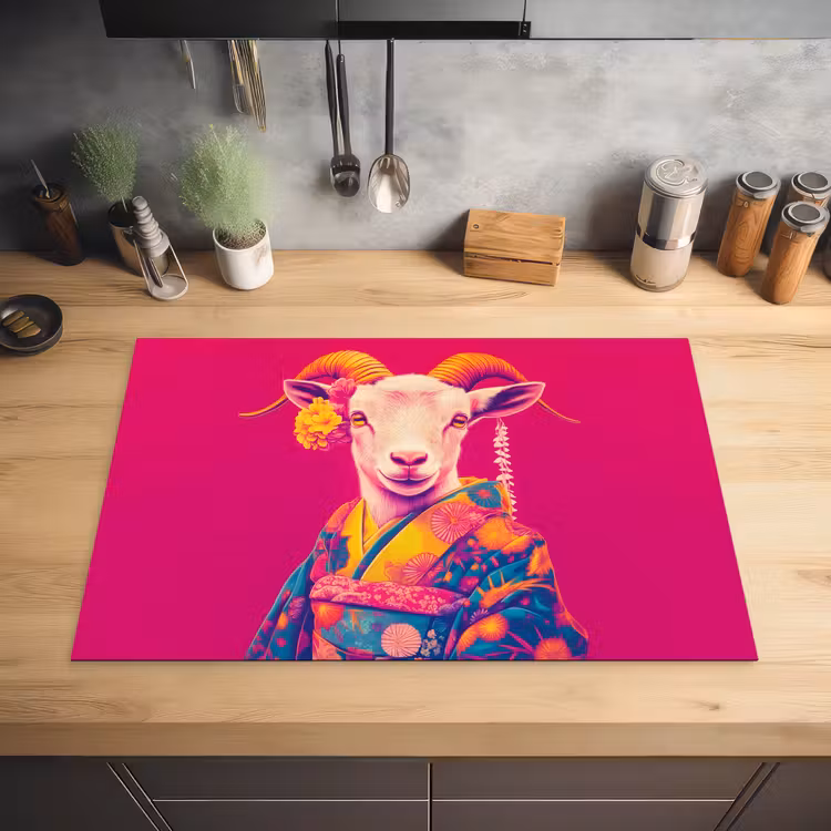 Geit - Hoorns - Kimono - Kleurrijk Inductie beschermer vinyl 3mm klein -sfeer5