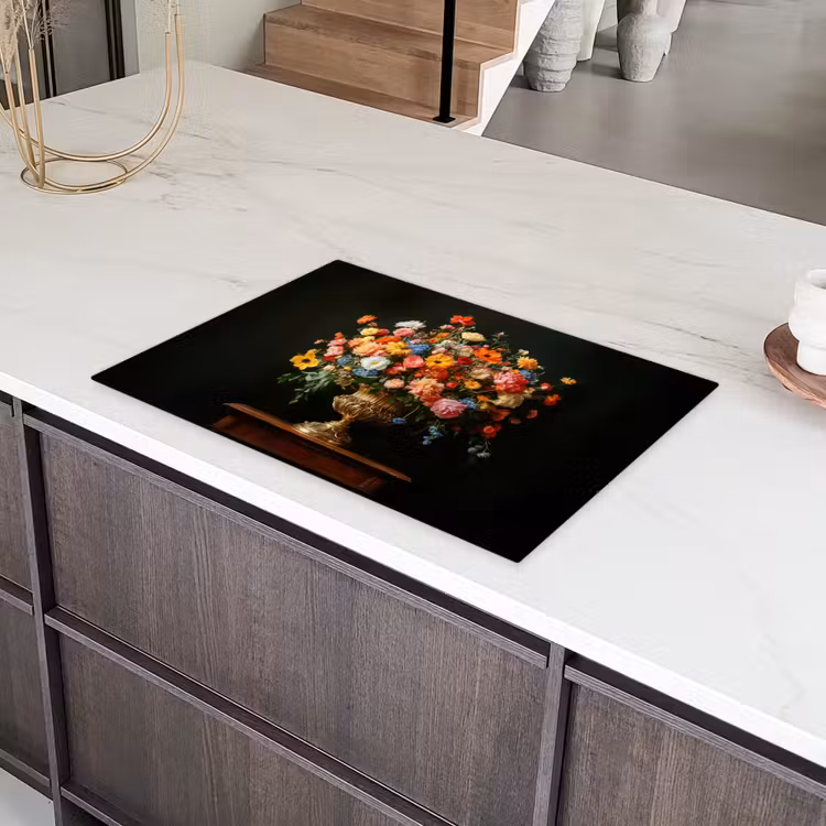Goud - Bloemen - Kleuren - Vaas Inductie beschermer vinyl 3mm klein -sfeer8