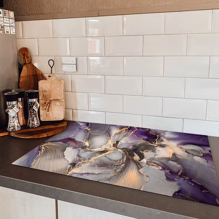 Goud - Paars - Marmer Inductie beschermer vinyl 3mm klein -sfeer3