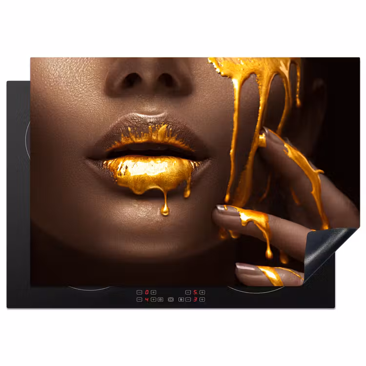 Goud - Vrouw - Verf - Lippen - Luxe Inductie beschermer vinyl 3mm middel -3d