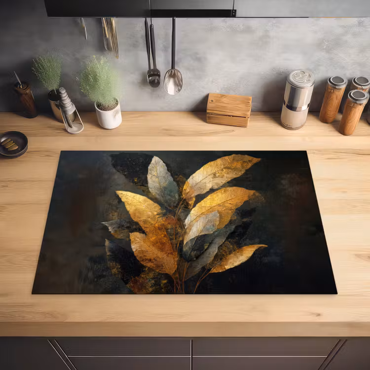 Gouden Bladcompositie – Botanische Luxe Inductie beschermer vinyl 3mm klein -sfeer5