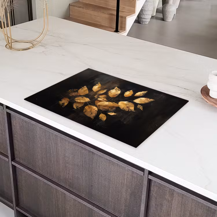Gouden Bladeren op Donkere Achtergrond Inductie beschermer vinyl 3mm klein -sfeer8