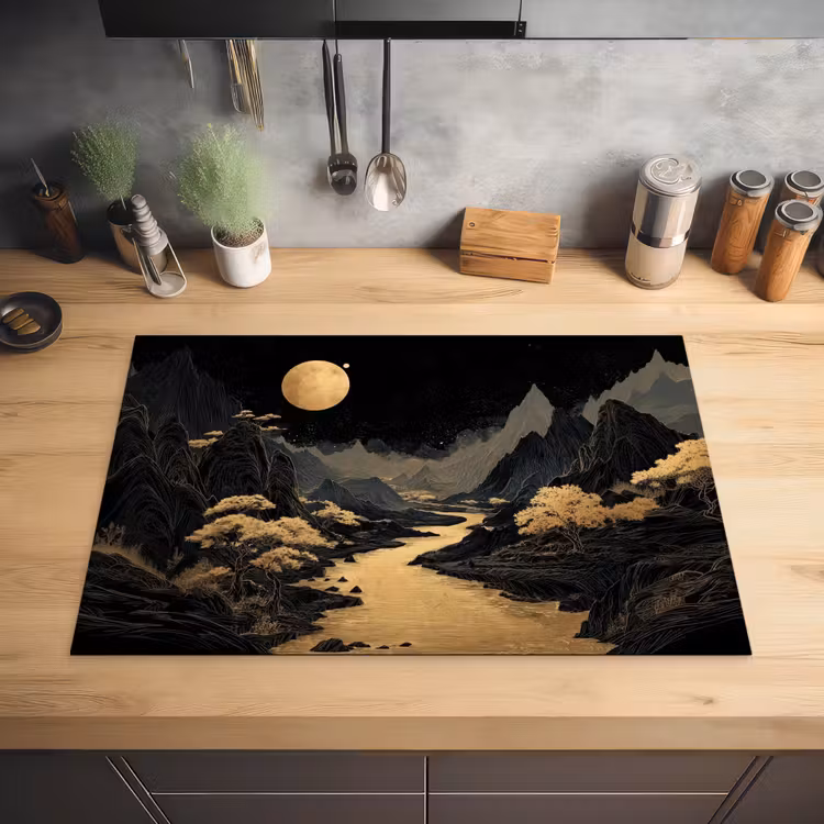 Gouden rivier - Bergen - Maan - Sterrenhemel Inductie beschermer vinyl 3mm klein -sfeer5