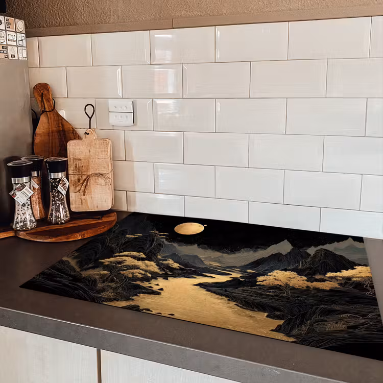 Gouden rivier - Bergen - Maan - Sterrenhemel Inductie beschermer vinyl 3mm klein -sfeer3