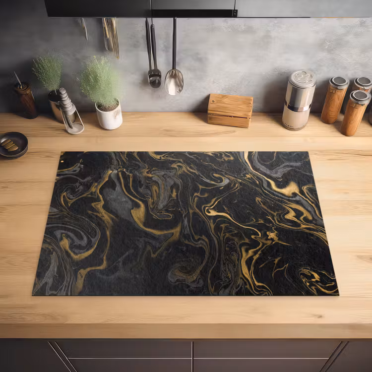 Gouden Rivieren in Zwart Marmer Inductie beschermer vinyl 3mm klein -sfeer5