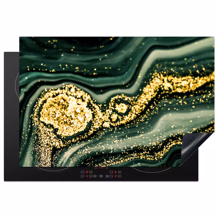 Gouden Storm op Groen Marmer Inductie beschermer vinyl 3mm klein -3d