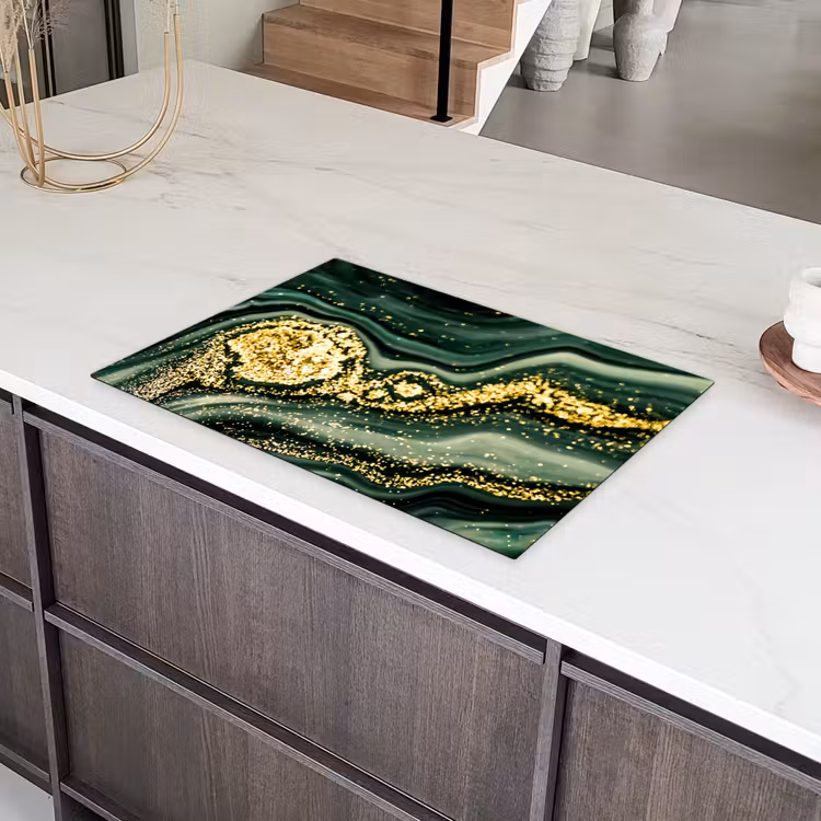 Gouden Storm op Groen Marmer Inductie beschermer vinyl 3mm klein -sfeer8