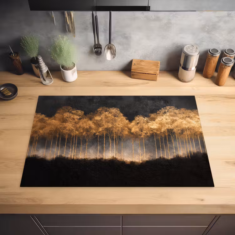 Gouden Bomen in Mistig Landschap Inductie beschermer vinyl 3mm klein -sfeer5
