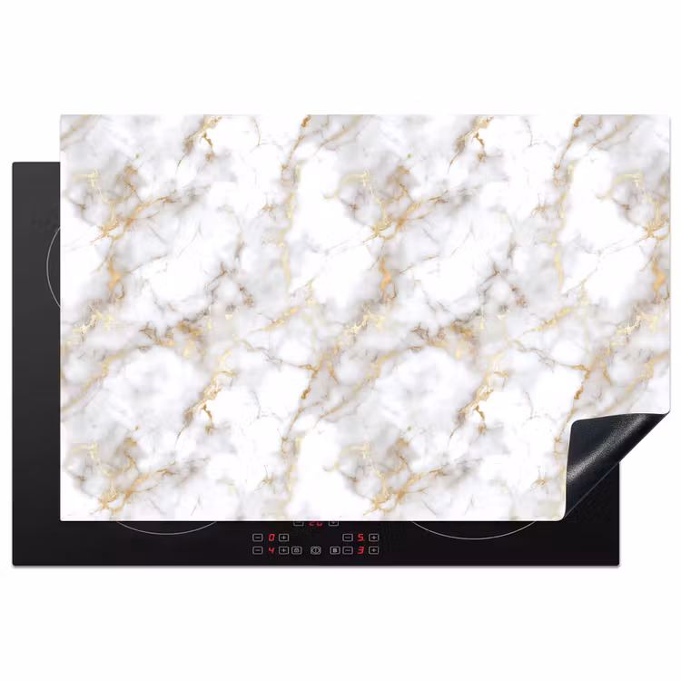 Gouden aders - Marmer - Wit Inductie beschermer vinyl 3mm klein 276 -3d