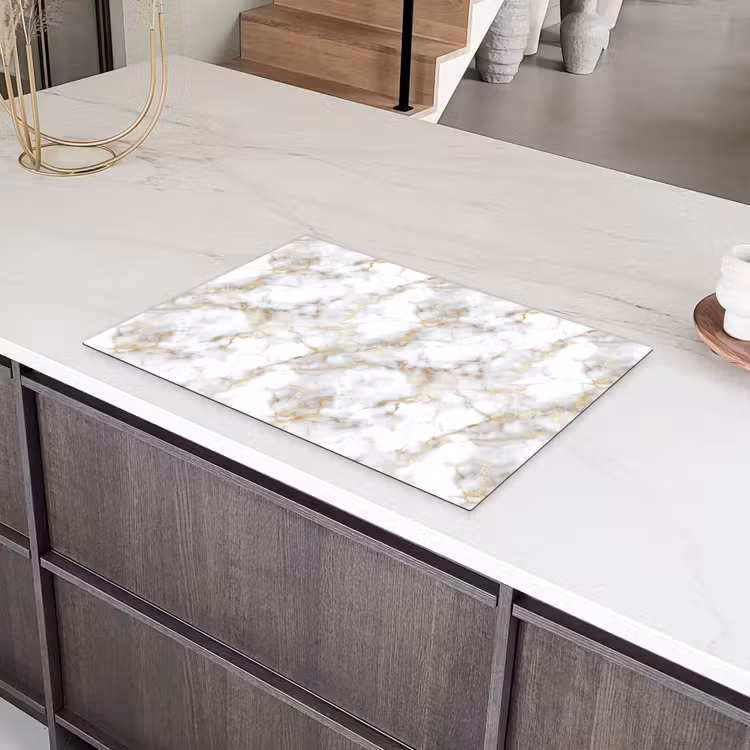 Gouden aders - Marmer - Wit Inductie beschermer vinyl 3mm klein 276 -sfeer8
