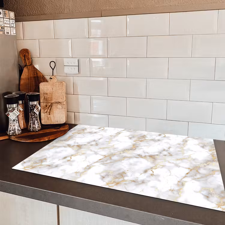 Gouden aders - Marmer - Wit Inductie beschermer vinyl 3mm klein 276 -sfeer3