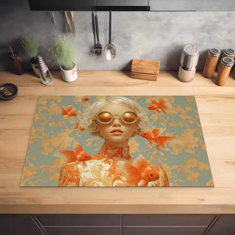 Goudvissen - Oranje - Vrouw - Blond Inductie beschermer vinyl 3mm klein -sfeer5