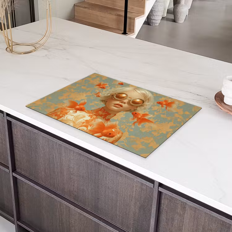 Goudvissen - Oranje - Vrouw - Blond Inductie beschermer vinyl 3mm klein -sfeer8