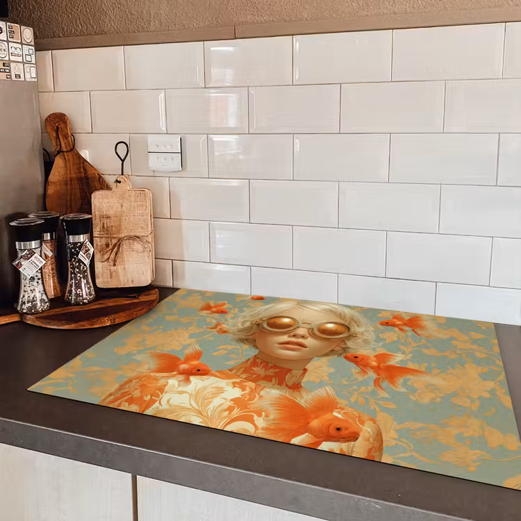 Goudvissen - Oranje - Vrouw - Blond Inductie beschermer vinyl 3mm klein -sfeer3