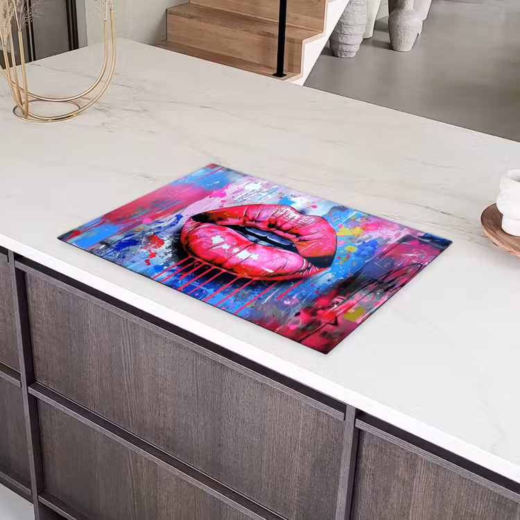Graffiti - Lippen - Felroze - Geschilderd Inductie beschermer vinyl 3mm klein -sfeer8